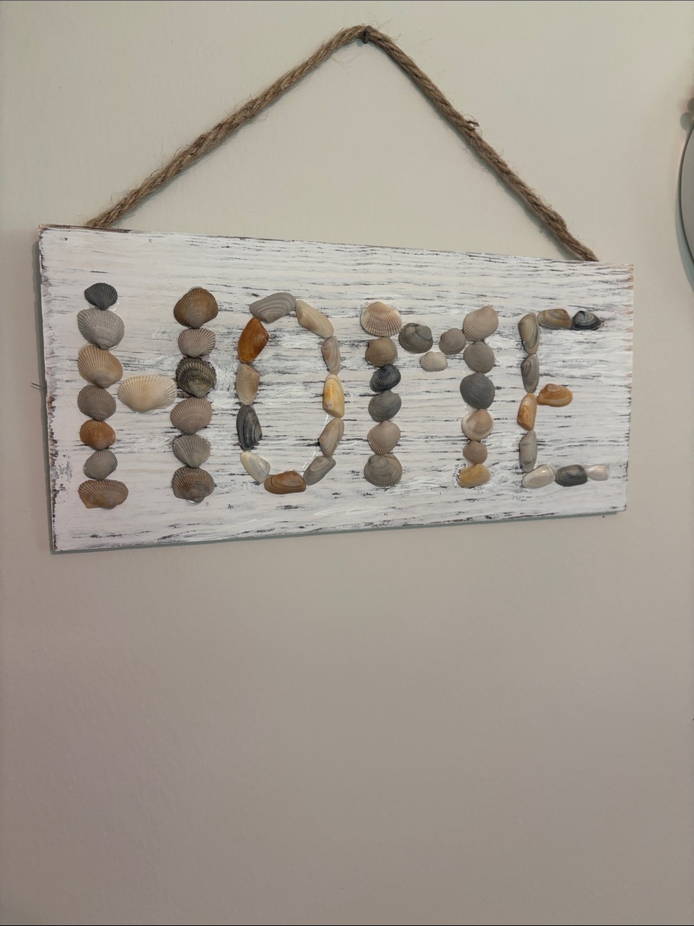 Handmade HOME Shell Wall Plaque - White and Natural Tones